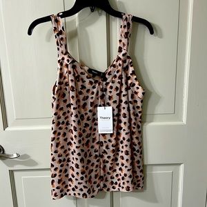 Theory L Tan and Brown, v-neck multi Leo flora drape top